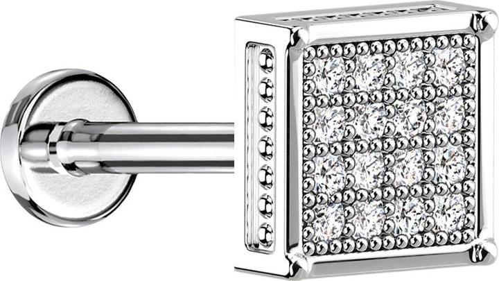 Actual product image Star Piercing Micro Labret internal thread silver square with crystals silver (Titanium G23without brass, Brass surgical steel 316L)