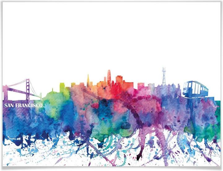 Actual product image Trenddeko San Francisco watercolor skyline (40 x 30 cm)
