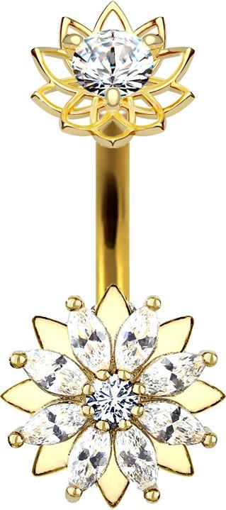 Star Piercing Banane Innengewinde vergoldet doppel Kristalllotusblume (Chirurgenstahl 316L, Messing)