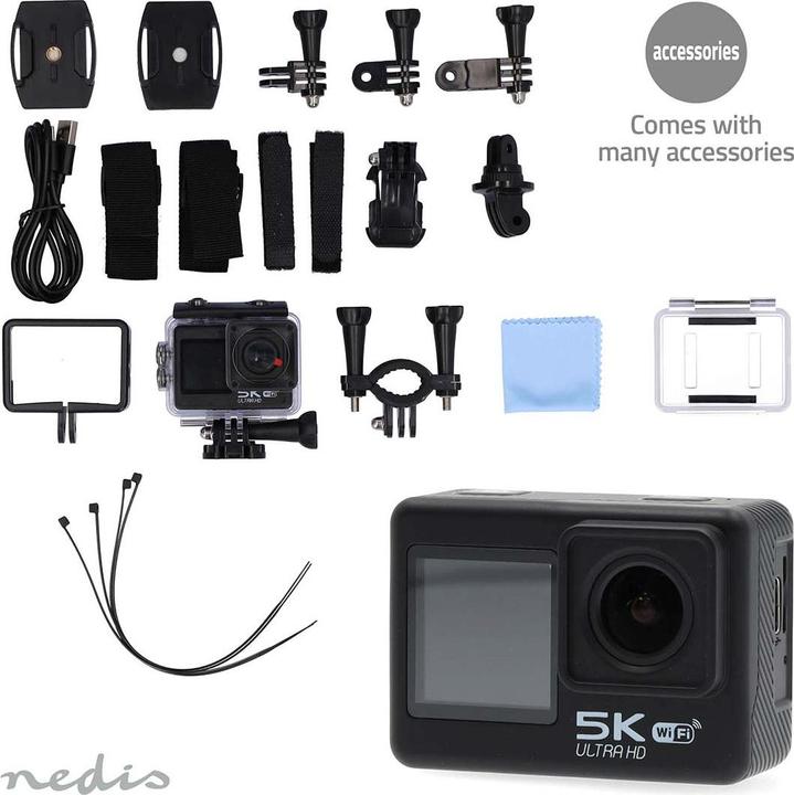 Actual product image Nedis Action Cam | Dual screen | 5K@30fps | 16 MPixel | Waterproof up to: 30.00 m | 80 min | Wi (30p, Wi-Fi)