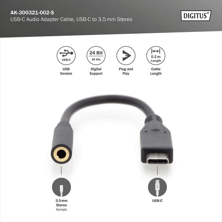 Actual product image Digitus USB C – 3.5 mm Buchse Audio Adapter (0.20 m, USB)