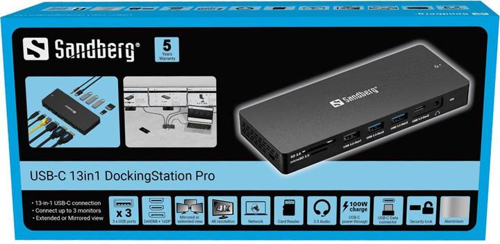 Produktbild Sandberg USB-C 13in1 DockingStation Pro (USB-C, 13 Ports)