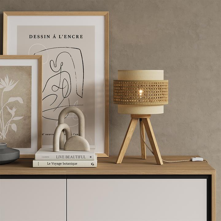 Produktbild Vicco Tischlampe Morten, Rattan/Creme, 26 x 45 cm mit Standfuss (E27)