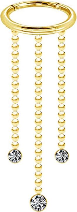 Produktbild Star Piercing Micro Segmentring klappbar vergoldet Anhänger waagerecht drei Kugelketten Zylinder Kristall silber (Chirurgenstahl 316L)