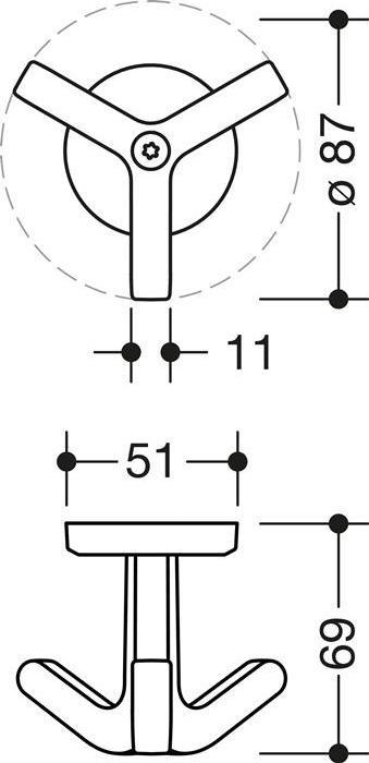 Produktbild Hewi Dreifachhaken Serie 477 matt, elastisch 90 tiefschwarz Höhe 69 mm Ø 51 mm