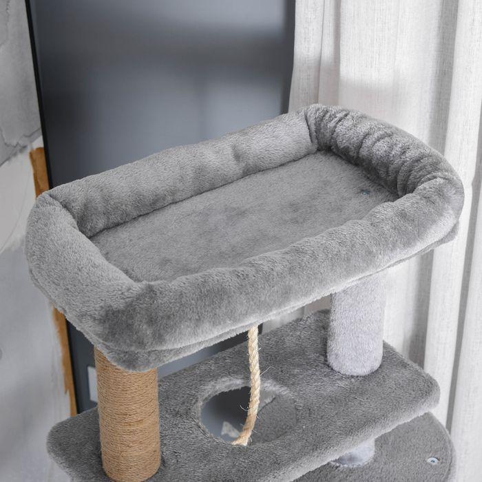 Image du produit Swisshandel24 Arbre à chat 120 cm tronc de jute, pour chats jusqu'à 5 kg, gris clair (120 cm, Gris clair+Beige)