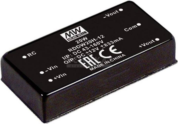 Produktbild MeanWell DC/DCWandlerModule Serie RDDW20 DIP/DIL x1 Case Dual Output 1 Railway