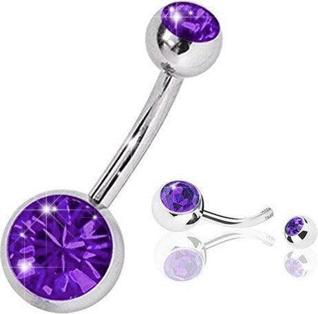 Immagine prodotto Hermex Piercing alla pancia in acciaio chirurgico 316L da 1.6mm con zircone - viola (Zirconia, Acciaio chirurgico 316L)