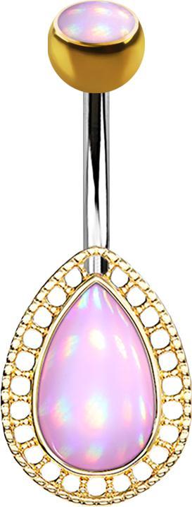 Produktbild Star Piercing Banane vergoldet Tropfen mit Epoxidstein pink (Messing, Chirurgenstahl 316L)