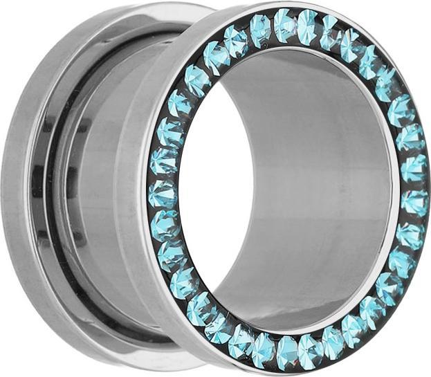 Produktbild Star Piercing Flesh Tunnel silber mit Kristall aqua und Epoxy Schutzschicht (ohne Messing, Chirurgenstahl 316L)