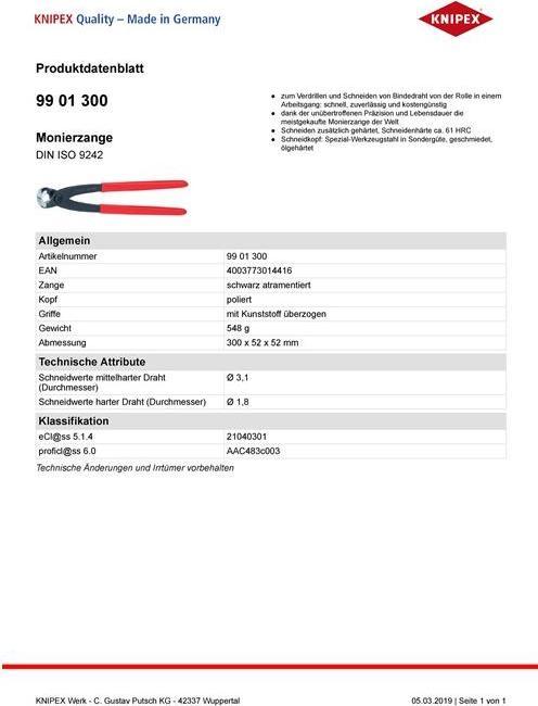 Immagine prodotto Knipex Tenaglia (300 mm)