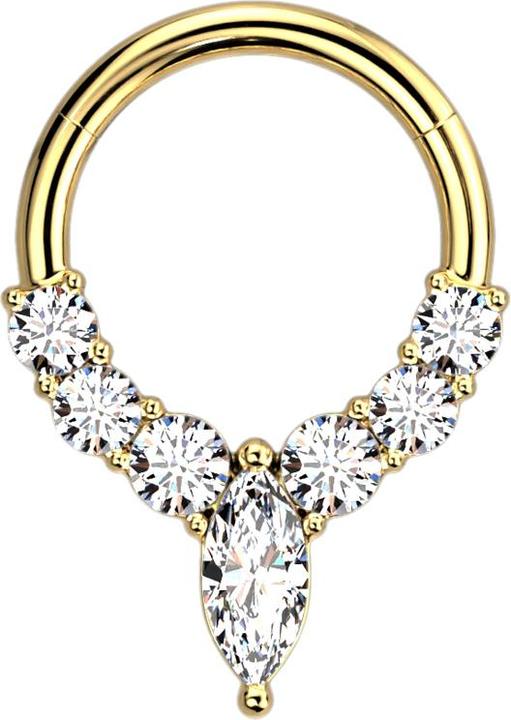 Star Piercing Micro Segmentring klappbar vergoldet sechs Kristallen vergoldet und ein Ovaler (Chirurgenstahl 316L, ohne Messing)