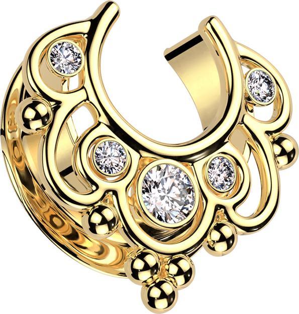 Actual product image Star Piercing Saddle gold-plated flowers with silver crystals (Surgical steel 316L)