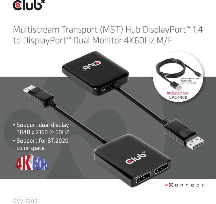 Actual product image Club 3D Club3D Multi Streaming Transport Hub 1xDP -> DP/HDMI (HDMI, 2 cm)