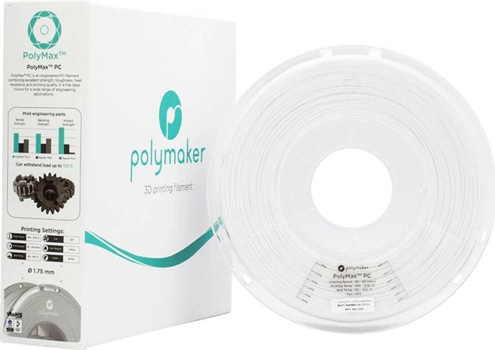 Image du produit Polymaker PC02002 Polymax Tough Filament PC (polycarbonate) haute rigidité, hit (Carbone, 1.75 mm, 750 g, Blanc)