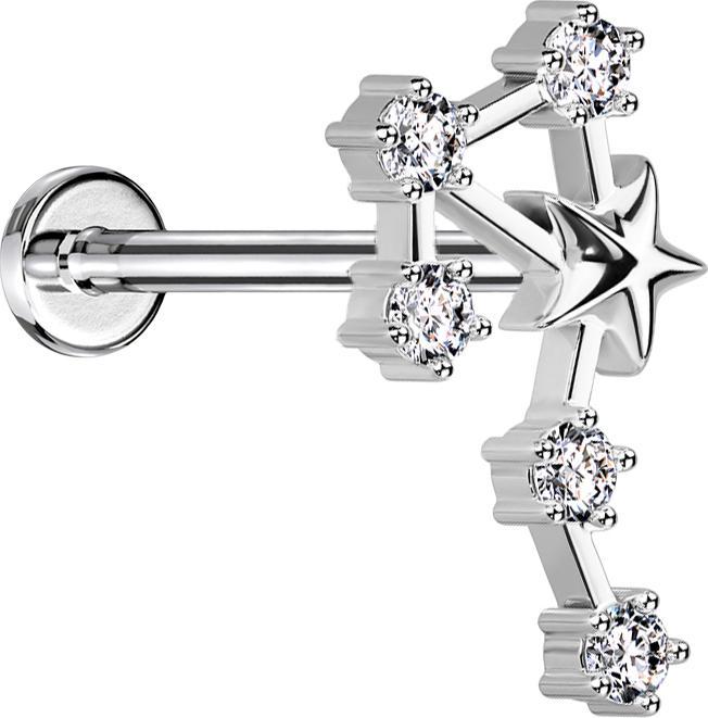 Immagine prodotto Star Piercing Micro Labret Filo Interno Argento Zodiaco Bilancia con Cristalli (Acciaio chirurgico 316L, Ottone)