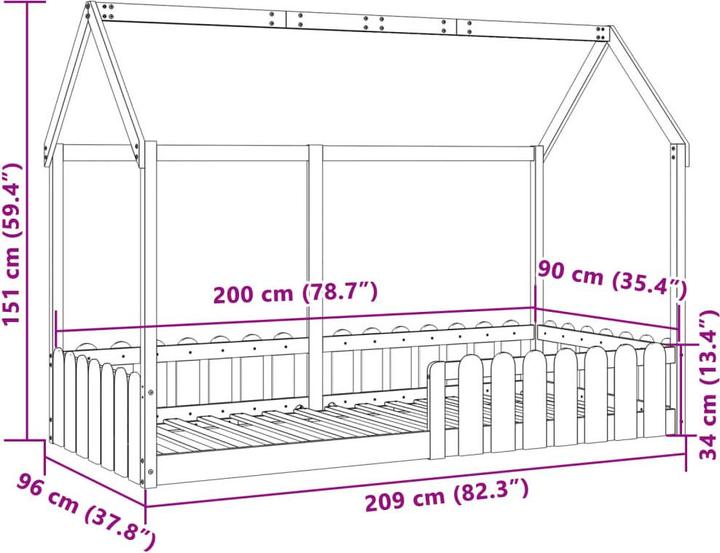 Produktbild VidaXL Kinderbett Hausbett Kiefer (90 x 200 cm)