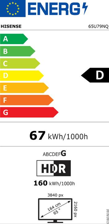 Label énergétique Hisense TV 65U79NQ Smart TV 65 pouces 4K (65", Mini-LED, 4K)