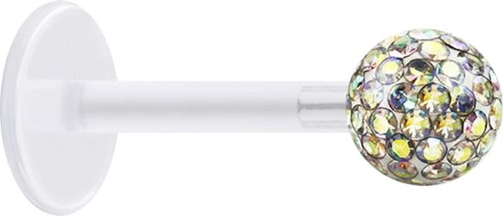 Star Piercing Micro Labret transparent mit Kristallkugel multicolor und Epoxy Schutzschicht (ohne Messing, Chirurgenstahl 316L, Bioflex)