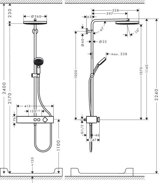 Produktbild hansgrohe Pulsify S Showerpipe 260 1 Strahlart, (EcoSmart) mit ShowerTablet Select 400, 24221