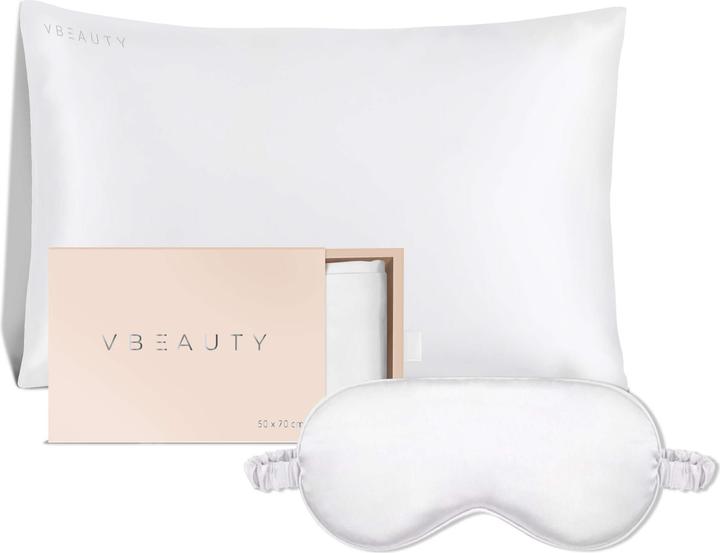 Produktbild VBEAUTY Seidenkissenbezug Schlafmasken Set Creme (Kopfkissenbezug, 50 x 70 cm)