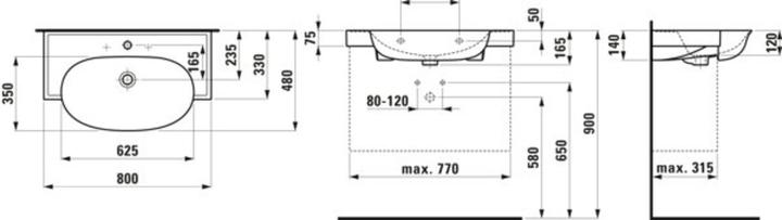 Produktbild Laufen The New Classic Waschtisch, unterbaufähig, mit Überlauf, ohne Hahnloch, 800x480mm, H813855 (800 mm, 800 mm)