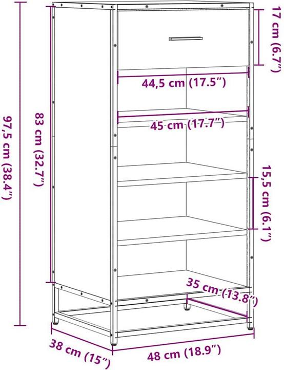 Actual product image VidaXL Shoe rack grey Sonoma 48x38x97.5 cm wood-based material