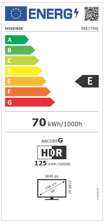Energy Label Hisense TV His 58E77NQ (zero cm (zero inch)) (58", QLED, UHD, 2024)