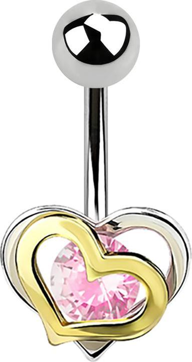 Produktbild Star Piercing Banane silber Herz in Herz Kristall pink (Messing, Chirurgenstahl 316L)