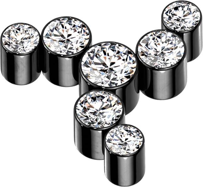 Produktbild Star Piercing Dermal Anchor schwarz Windrad sieben Kristalle silber (Titan G23, ohne Messing)