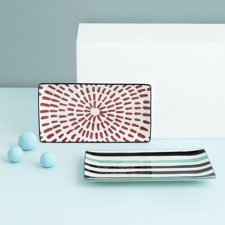 Produktbild Bidasoa Tablett für Snacks Zigzag Bunt aus Keramik rechteckig 20 x 11 cm 2 Stück