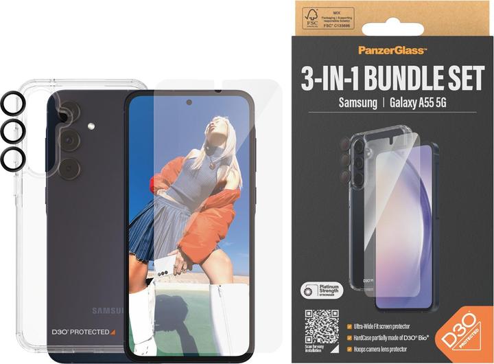 Produktbild PanzerGlass Bundle Ultra Wide FIt Glass + Case + Lens (1 Stück, Samsung Galaxy A55, Samsung Galaxy A54 5G)