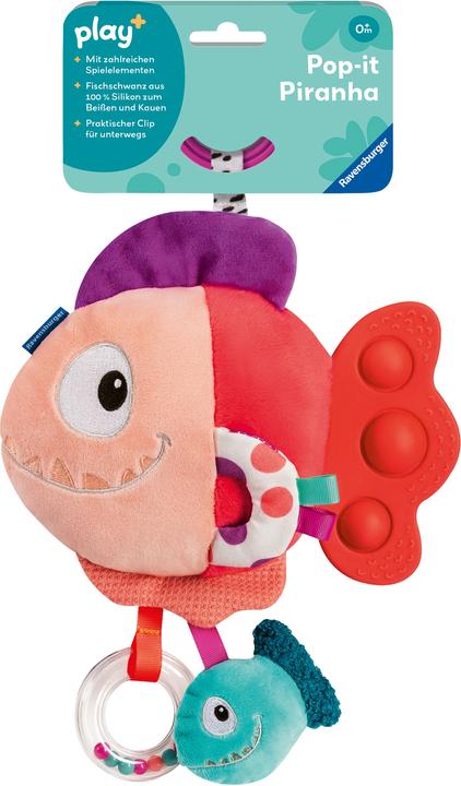 Produktbild Ravensburger 4871 play+ Pop-it Piranha (rot), Kuscheltier mit vielen Spieleffekten, Baby-Spielzeug