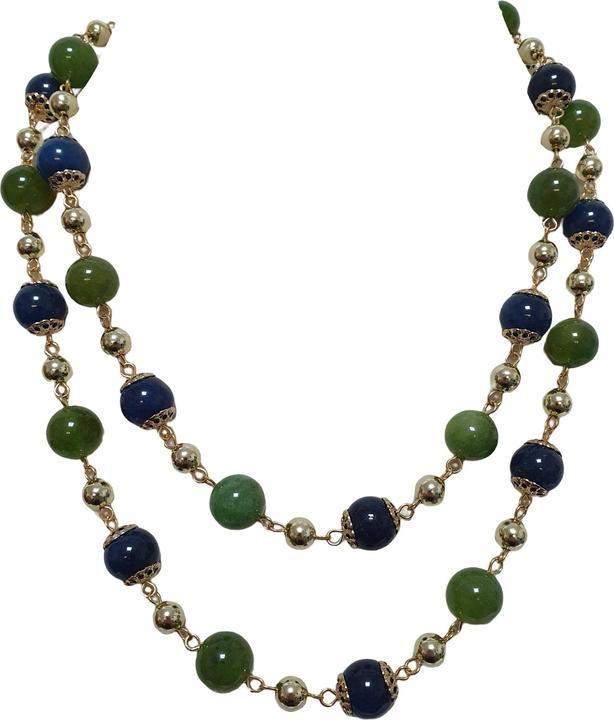 L'Officiel Collana due fili con agate colorate tonde e perline oro