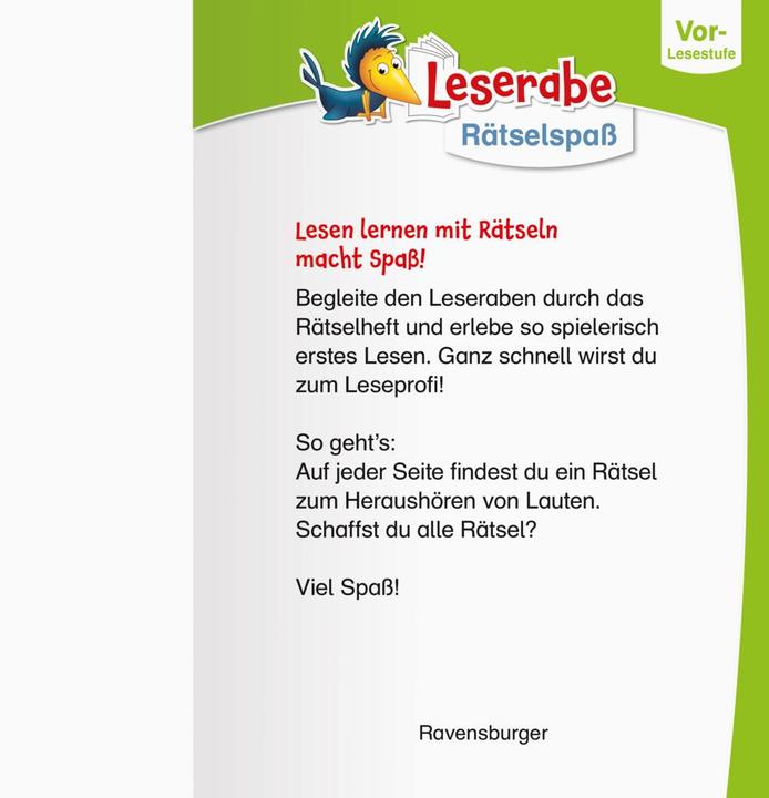 Image du produit Ravensburger Leserabe Rätselspass - Abc-Rätsel für Lesestarter ab 5 Jahren - Vor-Lesest (Allemand, Maire de Tanja, Angelica Penner, 2022)