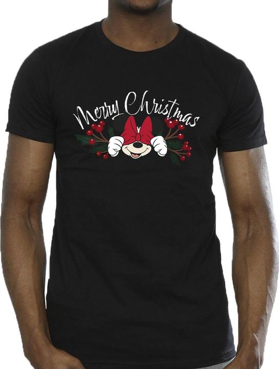 Actual product image Disney Mens Minnie Mouse Christmas Holly T-Shirt (M)