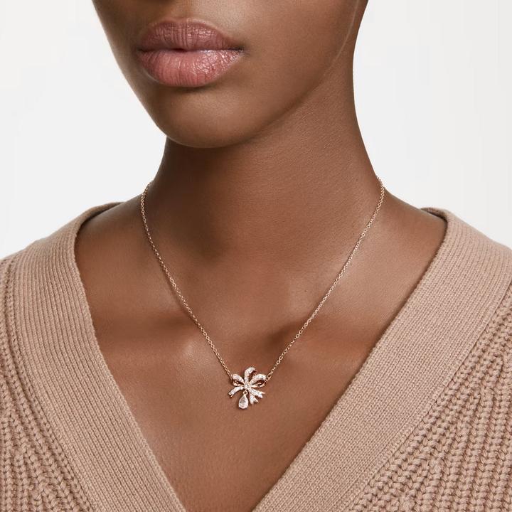 Produktbild Swarovski Volta Halskette Schleife Klein Weiss Roségold (Swarovski Metall, 38 - 43 cm)
