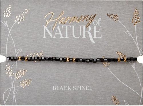 Immagine prodotto HCA Armband - "Harmony of nature" - Schwarzer Spinell - vergoldet (17 cm, Gemma combinata con sfere in acciaio inossidabile placcato oro)