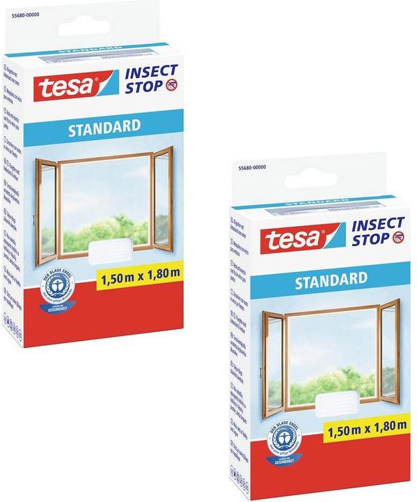 Produktbild tesa 2x Insektenschutz STANDARD für Fenster, mit Klettband, ohne Bohren (150 x 180 cm)