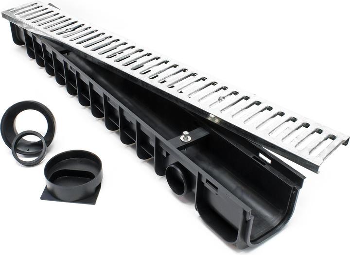 Image du produit Wiltec Caniveau 4x1m Grille de recouvrement galvanisée 1,5t Drainage Eaux usées Rigole Évacuation Garage