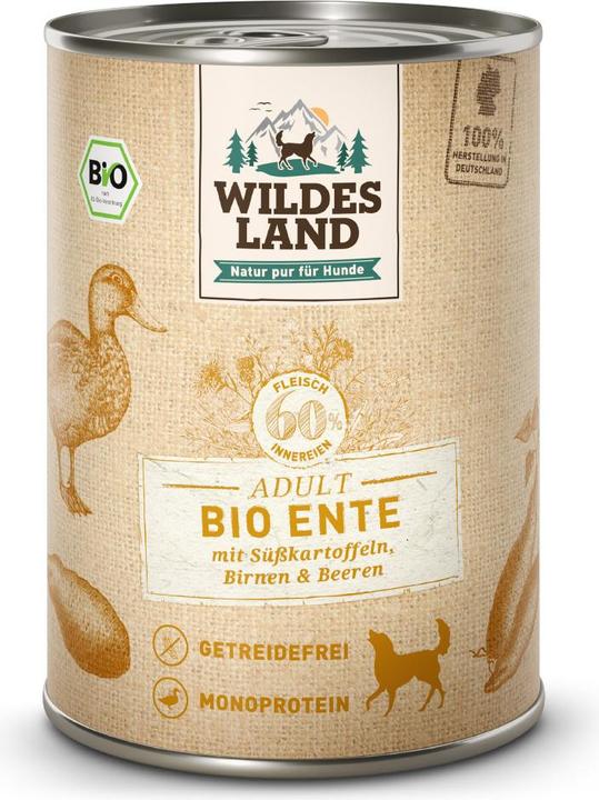 Produktbild Wildes Land Nassfutter Ente mit Süsskartoffeln, Birnen & Beeren 400 g (Adult, 1 Stk., 440 g)