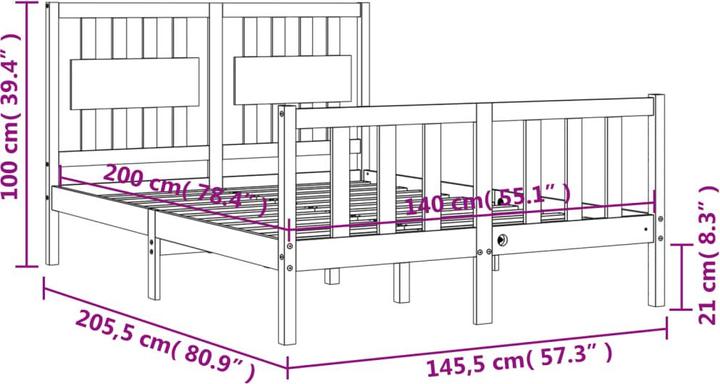 Produktbild VidaXL Massivholzbett mit Kopfteil 140x200 cm (140 x 200 cm)
