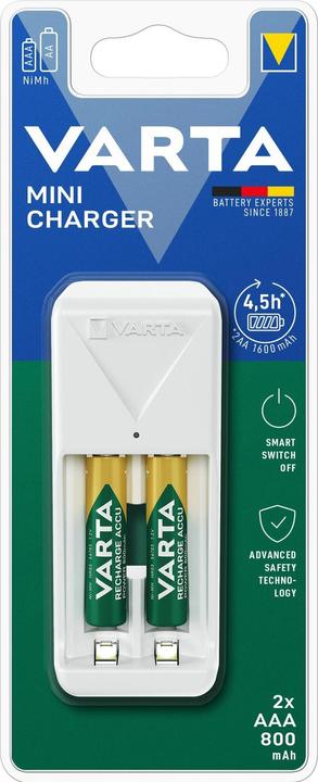 Varta Mini chargeur 2x AAA (1 pcs, AAA, 800 mAh, Piles rechargeables + chargeur)