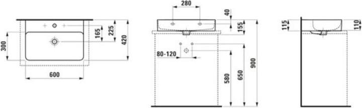 Produktbild Laufen VAL Aufsatzwaschtisch, 1 Hahnloch, ohne Überlauf, US geschl. 600x420mm, H816283 (479 mm, 600 mm)