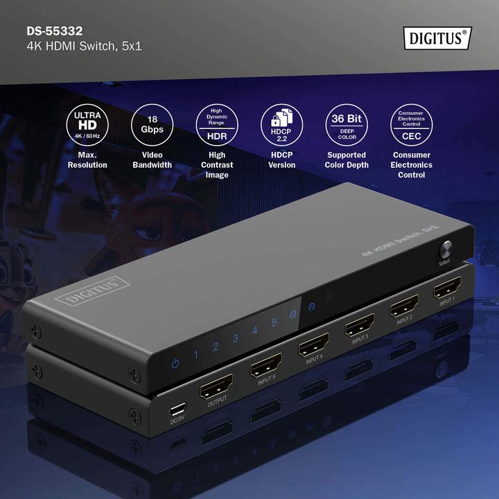 Actual product image Digitus 4K HDMI Switch, 5x1