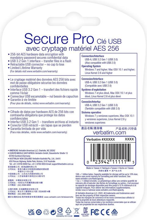 Actual product image Verbatim Usb 3.0 Drive 32gb Secure Data Pro (pc Mac) (32 GB, USB 3.0, USB-A)