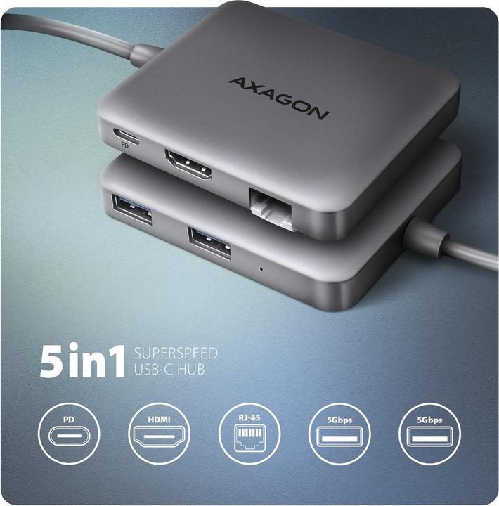 Axagon HMC-5HL 2xUSB-A 4K HDMI GLAN PD100W USB-C (USB-C, 4 Ports)