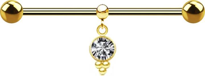 Produktbild Star Piercing Barbell vergoldet zwei Kugeln mit Kugel Ring Anhänger Kristall silber (Chirurgenstahl 316L, ohne Messing)