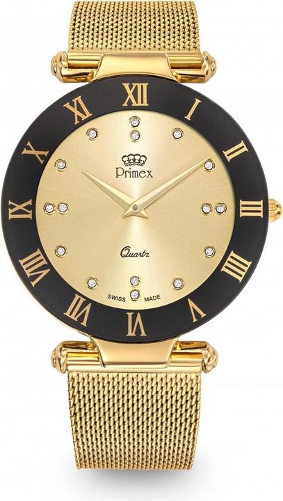 Image du produit Primex Montre Dame Swiss Made Bracelet Metal Dore Cadran Champagne Etanche 30 M Grande (Montre analogique, 40 mm)