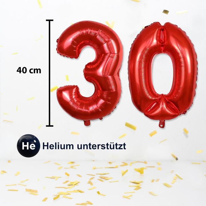 Produktbild Hermex Folienballon Zahl 30 Rot Zahlenballon Heliumballon Luftballon 40cm